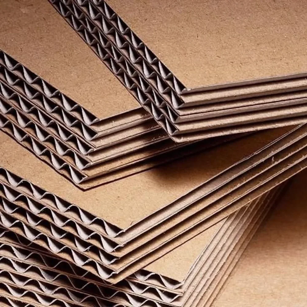 Corrugated board sheets stacked, flutes visible